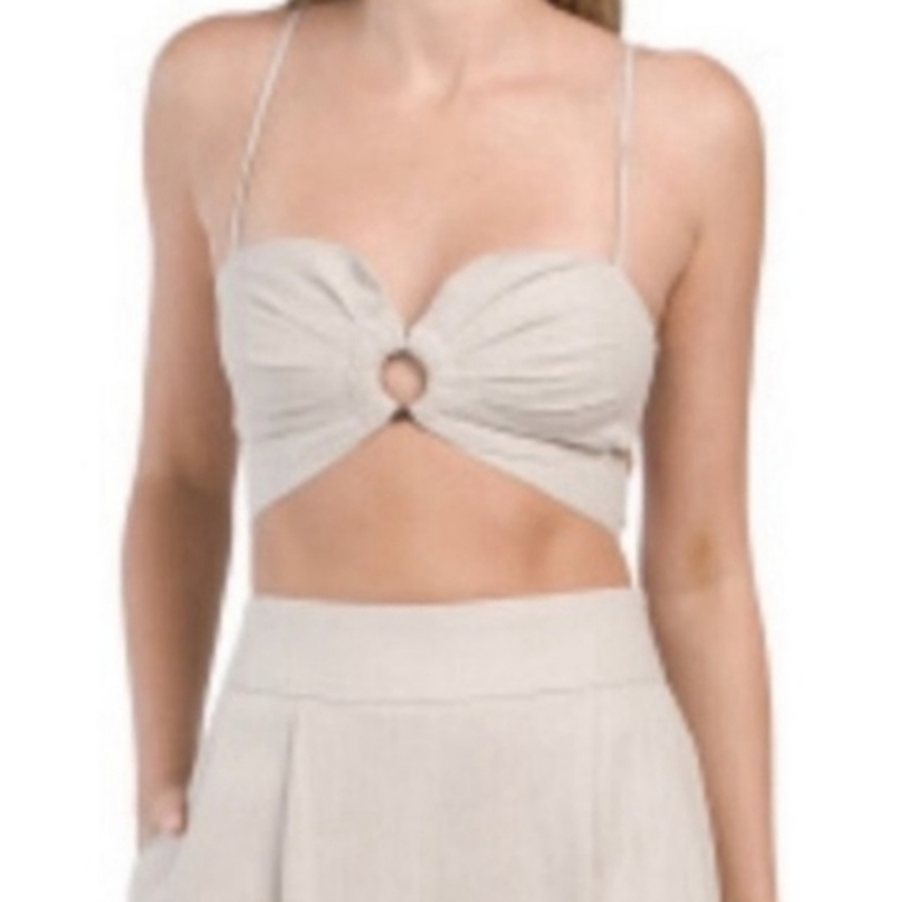 7 for all mankind Women's Linen Crop top Spaghetti Strap Khaki Size L